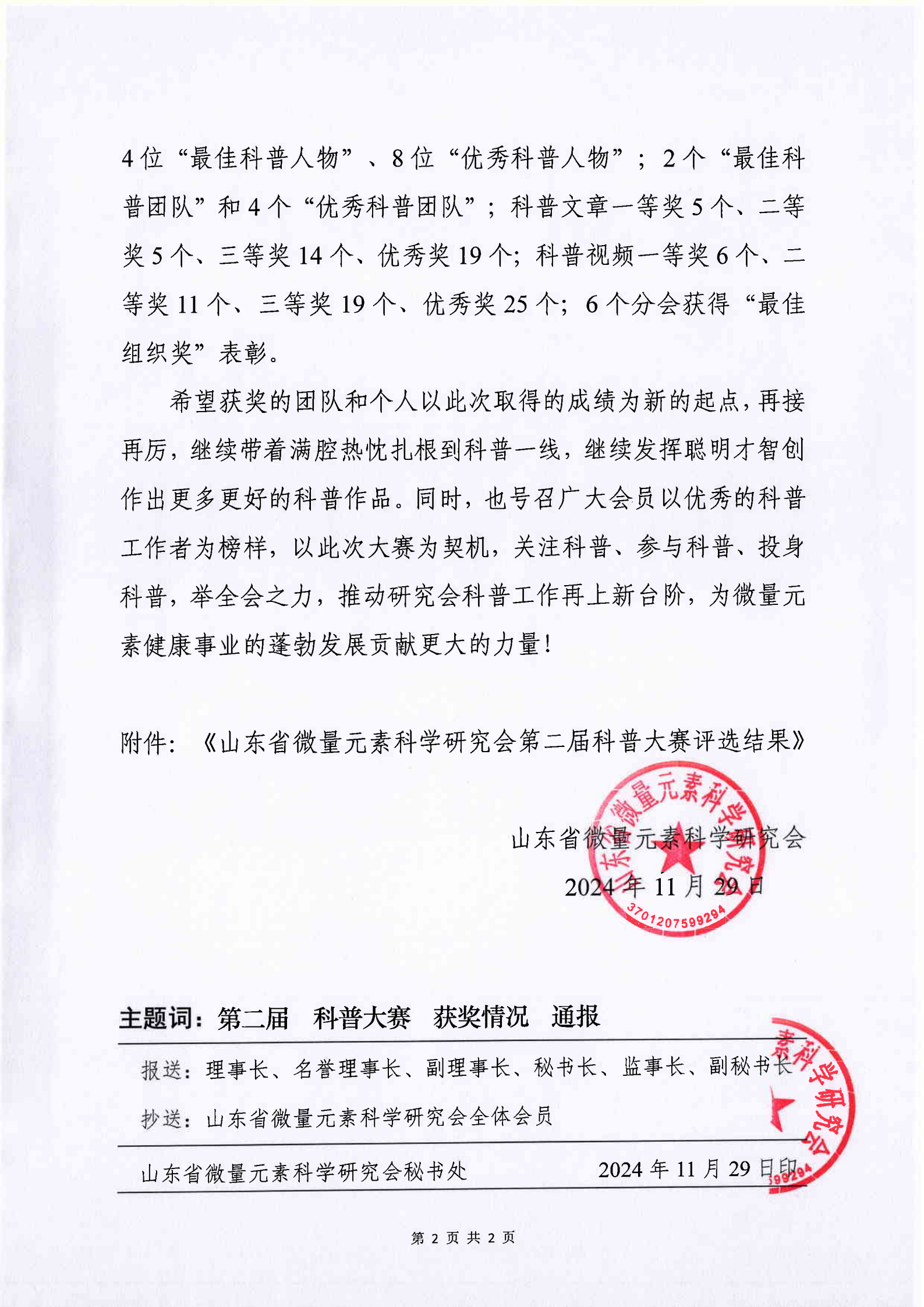关于山东省微量元素科学研究会第二届科普大赛获奖情况的通报(图2)